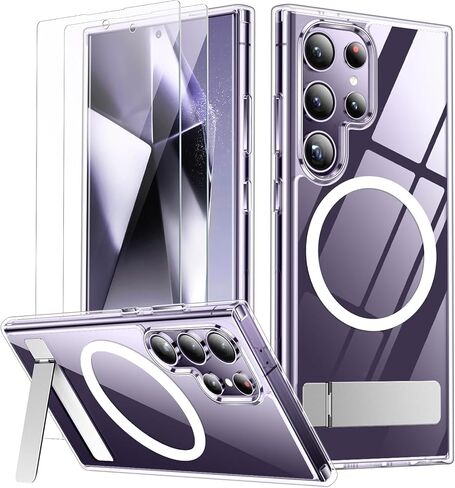 SPIDERCASE for Samsung Galaxy S24 Ultra Case, with Invisible Kickstand, Magnetic Case [2 pcs Tempered Glass Screen Protectors] Shockproof Slim Case,Light Purple in Saudi Arabia