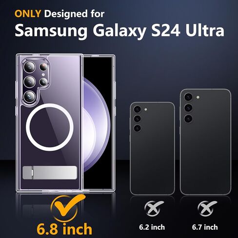 SPIDERCASE for Samsung Galaxy S24 Ultra Case, with Invisible Kickstand, Magnetic Case [2 pcs Tempered Glass Screen Protectors] Shockproof Slim Case,Light Purple in Saudi Arabia