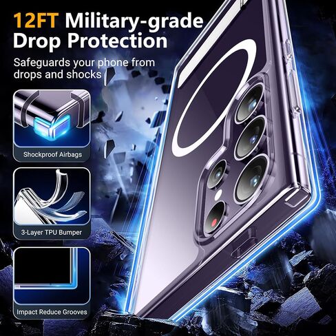 SPIDERCASE for Samsung Galaxy S24 Ultra Case, with Invisible Kickstand, Magnetic Case [2 pcs Tempered Glass Screen Protectors] Shockproof Slim Case,Light Purple in Saudi Arabia