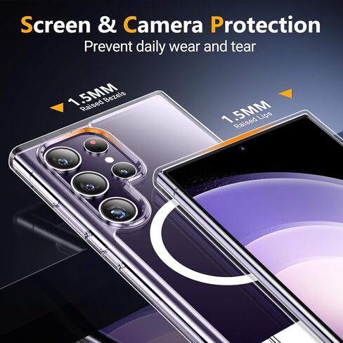 SPIDERCASE for Samsung Galaxy S24 Ultra Case, with Invisible Kickstand, Magnetic Case [2 pcs Tempered Glass Screen Protectors] Shockproof Slim Case,Light Purple in Saudi Arabia