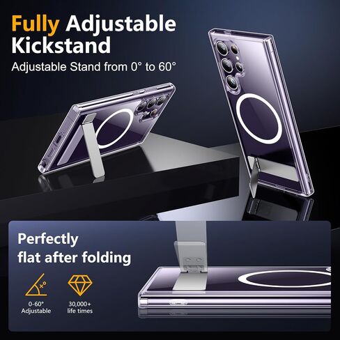 SPIDERCASE for Samsung Galaxy S24 Ultra Case, with Invisible Kickstand, Magnetic Case [2 pcs Tempered Glass Screen Protectors] Shockproof Slim Case,Light Purple in Saudi Arabia