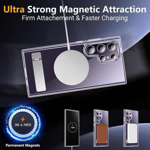 SPIDERCASE for Samsung Galaxy S24 Ultra Case, with Invisible Kickstand, Magnetic Case [2 pcs Tempered Glass Screen Protectors] Shockproof Slim Case,Light Purple in Saudi Arabia