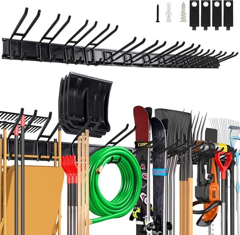 Wall Mount Garden Tool Organizer 68 Inches Max Load 730lbs ，Garage Storage, Garage Organization, Adjustable with 9 Heavy Duty Hooks and 4 Cable Ties, Yard Shed and Power Tool Organizer Rack in Kuwait