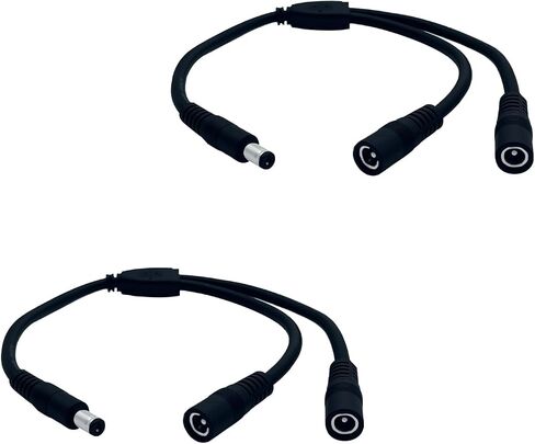 2pcs 1female to 2 Males DC 5.5x2.5mm 12V Power Splitter for LED Connector Security Camera Y-Splitter Cable in Saudi Arabia