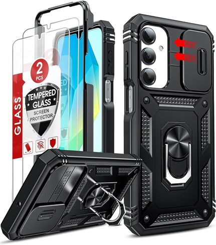 LeYi for Compatible for Samsung Galaxy A26 5G Phone Case: Samsung A26 5G Case with 2 X Screen Protector, Military-Grade, Magnetic Stand & Slide Camera Cover Funda para Cell Samsung A 26 5G, Black in Saudi Arabia