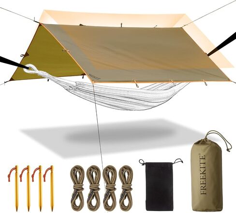 Camping Tarp Tent Portable Multifunctional Bushcraft Backpacking Tear-Resistant Fabric Rain Fly Tarps Awning Shelter Lightweight Waterproof Tarp(10×10 tarp) in Kuwait