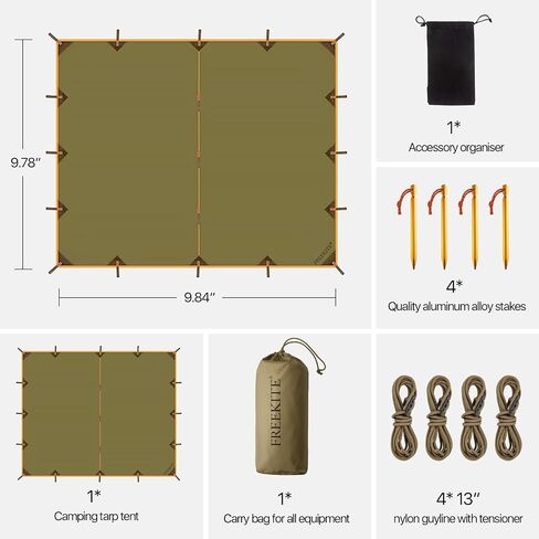 Camping Tarp Tent Portable Multifunctional Bushcraft Backpacking Tear-Resistant Fabric Rain Fly Tarps Awning Shelter Lightweight Waterproof Tarp(10×10 tarp) in Kuwait