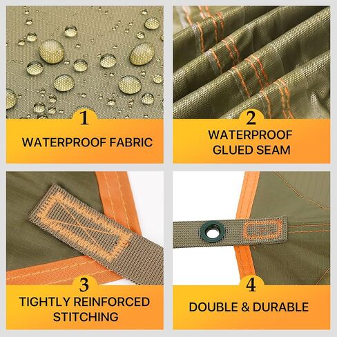 Camping Tarp Tent Portable Multifunctional Bushcraft Backpacking Tear-Resistant Fabric Rain Fly Tarps Awning Shelter Lightweight Waterproof Tarp(10×10 tarp) in Kuwait
