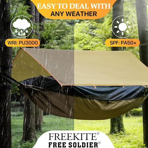 Camping Tarp Tent Portable Multifunctional Bushcraft Backpacking Tear-Resistant Fabric Rain Fly Tarps Awning Shelter Lightweight Waterproof Tarp(10×10 tarp) in Kuwait