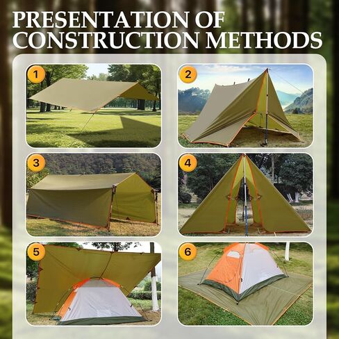 Camping Tarp Tent Portable Multifunctional Bushcraft Backpacking Tear-Resistant Fabric Rain Fly Tarps Awning Shelter Lightweight Waterproof Tarp(10×10 tarp) in Kuwait