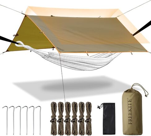 Camping Tarp Tent Portable Multifunctional Bushcraft Backpacking Tear-Resistant Fabric Rain Fly Tarps Awning Shelter Lightweight Waterproof Tarp(10×10 tarp) in Kuwait