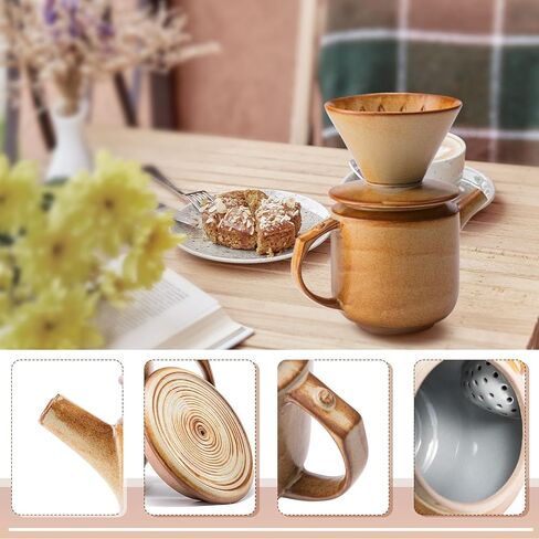 Pour Over Coffee Maker Set,with Lid and V60 Paper Coffee Fliters 20 Counts,High Heat Resistant Vintage Coffee Carafe Dripper Set for Home Café Restaurant Camping Hiking,34 Oz(Yellow) in Kuwait