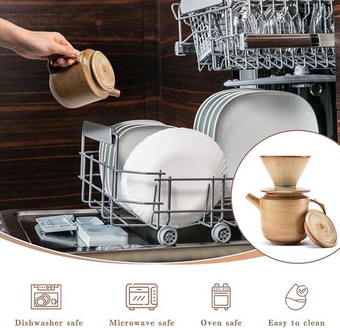 Pour Over Coffee Maker Set,with Lid and V60 Paper Coffee Fliters 20 Counts,High Heat Resistant Vintage Coffee Carafe Dripper Set for Home Café Restaurant Camping Hiking,34 Oz(Yellow) in Kuwait