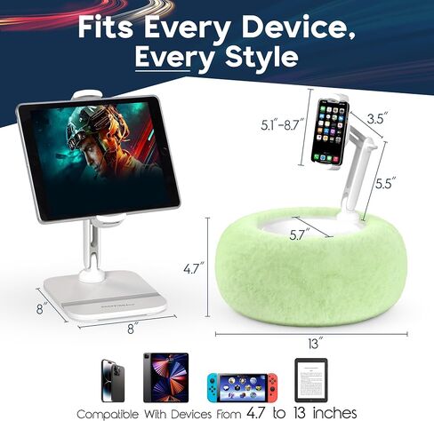 SHOPPINGALL 2-in-1 Tablet Holder Pillow Stand for 4.7"-13" Phone/Tablet/iPad/Kindle, 360°Adjustable Convertible Phone Holder for Bed with Detachable Soft Plush Fabric Cushion - SA-209ZD3-Pink in Saudi Arabia