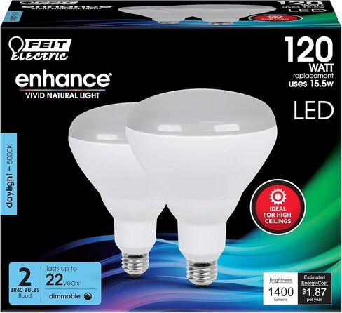 Feit Electric LED BR40 Bulb, 120W Equivalent, Dimmable, 1400 Lumens, 22 Year Life, 2700k Soft White, E26 Base Recessed Can Light Bulbs, Flood Light, Damp Rated, 1 Pack BR40DMHO/927CA in Saudi Arabia