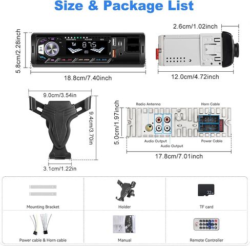 Single Din Car Stereo Bluetooth 5.0 Audio FM Receiver Digital Music Radio MP3 Player Support AUX Input USB Playback & Charging in Saudi Arabia
