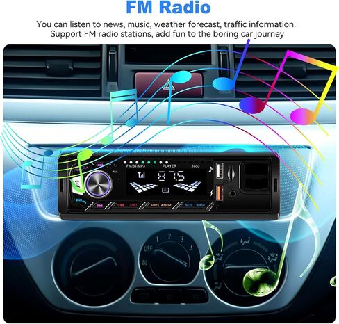 Single Din Car Stereo Bluetooth 5.0 Audio FM Receiver Digital Music Radio MP3 Player Support AUX Input USB Playback & Charging in Saudi Arabia