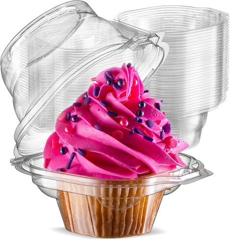 Prestee 50 Individual Single Cupcake Containers, Boxes, Holders - Stackable, With Connected Airtight Deep Dome Lid, BPA-Free, Individual Cupcake Containers in Saudi Arabia