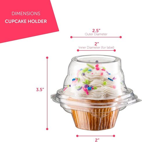 Prestee 50 Individual Single Cupcake Containers, Boxes, Holders - Stackable, With Connected Airtight Deep Dome Lid, BPA-Free, Individual Cupcake Containers in Saudi Arabia