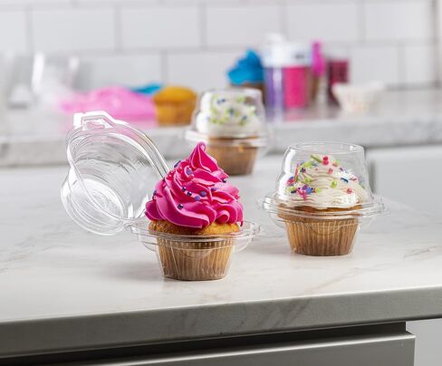 Prestee 50 Individual Single Cupcake Containers, Boxes, Holders - Stackable, With Connected Airtight Deep Dome Lid, BPA-Free, Individual Cupcake Containers in Saudi Arabia