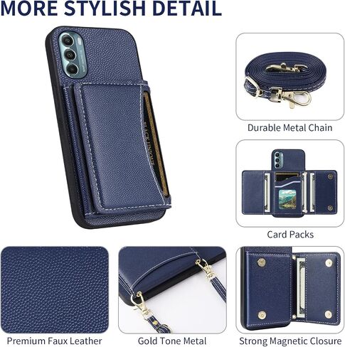 Phone Case for Motorola Moto G Stylus 5G 2022 Wallet Cover with Crossbody Shoulder Strap and Leather Credit Card Holder Pocket Slim Stand Cell XT2215-1 XT2215-4 XT2215DL Girls Women White in Saudi Arabia