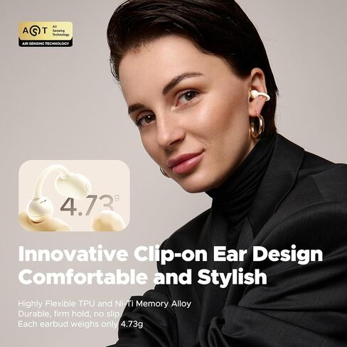 SoundPeats Pop Clip Wireless Open Earbuds ، التحكم في الأزرار ، سماعات الراحة خفيفة الوزن ، وقت تشغيل 30 ساعة ، IPX5 مقاوم للماء ، Bluetooth 5.4 سماعات صوتية غامرة للرياضة الجري على العمل ، Beige in Kuwait