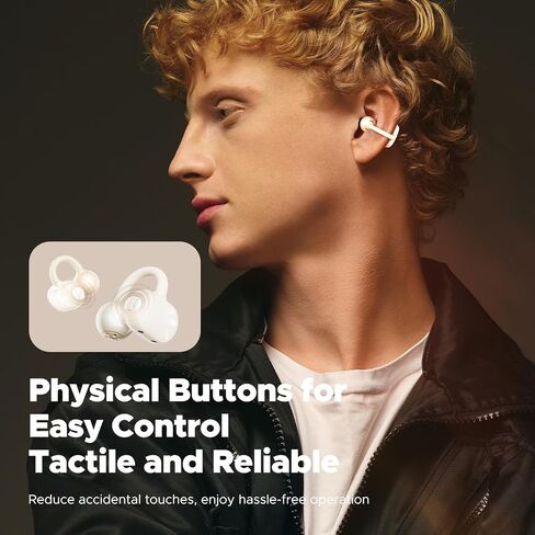 SoundPeats Pop Clip Wireless Open Earbuds ، التحكم في الأزرار ، سماعات الراحة خفيفة الوزن ، وقت تشغيل 30 ساعة ، IPX5 مقاوم للماء ، Bluetooth 5.4 سماعات صوتية غامرة للرياضة الجري على العمل ، Beige in Kuwait