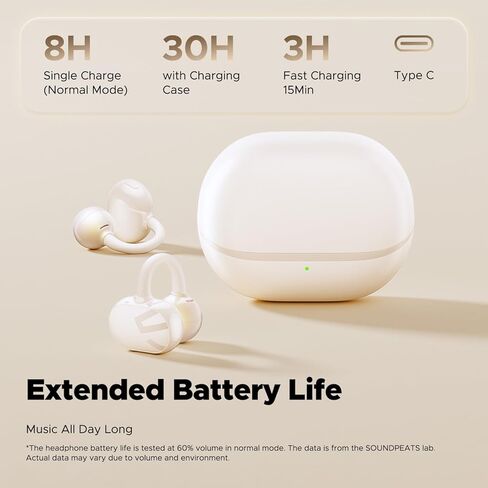 SoundPeats Pop Clip Wireless Open Earbuds ، التحكم في الأزرار ، سماعات الراحة خفيفة الوزن ، وقت تشغيل 30 ساعة ، IPX5 مقاوم للماء ، Bluetooth 5.4 سماعات صوتية غامرة للرياضة الجري على العمل ، Beige in Kuwait
