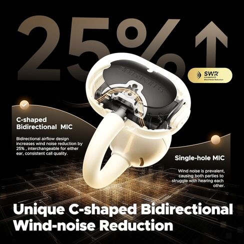 SoundPeats Pop Clip Wireless Open Earbuds ، التحكم في الأزرار ، سماعات الراحة خفيفة الوزن ، وقت تشغيل 30 ساعة ، IPX5 مقاوم للماء ، Bluetooth 5.4 سماعات صوتية غامرة للرياضة الجري على العمل ، Beige in Kuwait