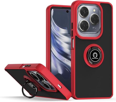 QUIETIP Case Compatible with Infinix Hot 40 Pro & Tecno Spark 20 Pro 4G with Screen Protector,TPU + Hard PC Magnetic Ring Car Mount Stand Cover,Black in Saudi Arabia