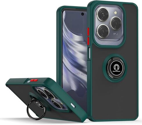 QUIETIP Case Compatible with Infinix Hot 40 Pro & Tecno Spark 20 Pro 4G with Screen Protector,TPU + Hard PC Magnetic Ring Car Mount Stand Cover,Black in Saudi Arabia