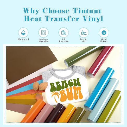 Tintnut Bright Color Heat Transfer Vinyl -24 Sheets 12"x10" Multicolored Iron on Vinyl for T-Shirts Clothing Bags HTV Vinyl for All Cutting Machine in Kuwait