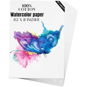 Watercolor Paper 8.5x11 inches 80 Sheets,Heavyweight Artist Paper 140lb/300GSM Cold Press Natural Cotton Paper for Students Artists Watercolor Drawing