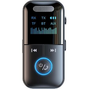 Docooler GT69 Wireless BT Audio Receiver + Transmitter 2-in-1 Audio Adapter Support TF Card Playback Support 3.5mm Audio HD Display Real-time Display of Usage Status 10m Transmission Black