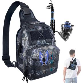 Fishing Backpack Outdoor Fishing Tackle Backpack Storage Bag Small Sling Backpack with Rod Gear Holders Lightweight Fishing Storage Backpack for Fishing Hiking Hunting and Traveling