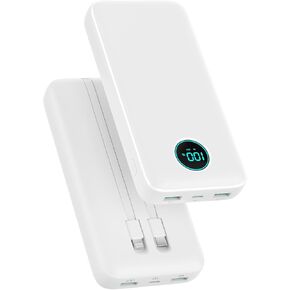 Portable Charger 40,800mAh Power Bank, 25W PD QC 4.0 Fast Charging Portable Phone Charger with Built-in Cables,LCD Display USB C Battery Pack Compatible with iPhone 16/15/14,Android Samsung (Black)