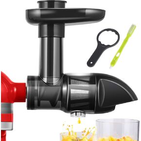 Masticating Juicer Attachment for All KitchenAid Stand Mixers, Slow Juicer Attachment for Kitchen Aid Mixer, Easy to Clean Cold Press Juicers Parts with Brush, Machine not included, Black