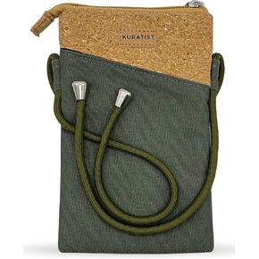 Freya Mobile Phone Shoulder Bag and Wallet Compatible with iPhone and Galaxy as well as Most Standard Models Handmade from Cotton Canvas/Cork (Pine)