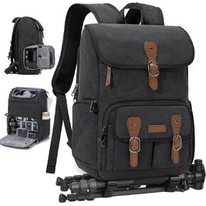 حقيبة كاميرا DSLR/SLR RAKERMORE DSLR/SLR للمصورين ، حقائب الظهر التصوير الفوتوغرافي مع غطاء المطر و 15 بوصة مقصورة محمول مضادة للسرقة حزمة الكاميرا الخلفية ، الأسود