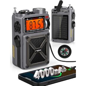 Digital Shortwave Radio with Bluetooth 5.4,AM/FM/SW with NOAA Weather Alert, 4000mAh Emergency Radio Hand Crank Solar,5W Speaker/SOS/Flashlight/Support SD Card USB MP3 Player for Emergency