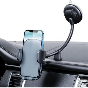 Qifutan Cell Phone Holder for Car Phone Mount Long Arm Dashboard Windshield Car Phone Holder Anti-Shake Stabilizer Phone Car Holder Compatible with All Phone Android Smartphone, Black