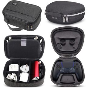 sisma Charging Cords Chargers Travel Organizer + PS5 DualSense Wireless Controller Travel Case