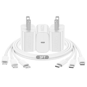 3 Pack QZIIW iPhone Charger,iPhone Fast Charger,[MFi Certified] iPhone Fast Adapter,USB C to Lightning Charging Cable 6 Feet,20W USB C Wall Charger with Compatible iPhone 14 13 12 11 Pro Max,iPad