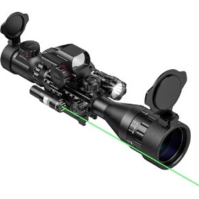MidTen 4-12x50 AO Tactical Rifle Scope Dual Illuminated Optics & Illuminated Sight 4 Holographic Reticle Red/Green Dot Sight & Laser Sight & 5 Levels Brightness Flashlight