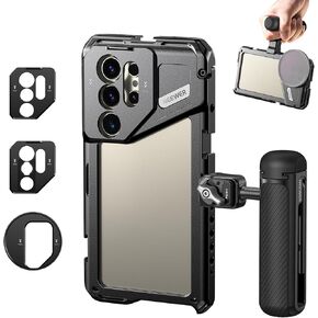 NEEWER Galaxy S23 Ultra Phone Cage Video Rig with Dual Side Handles, 67mm Threaded Filter Adapter, 17mm & M Mount Lens Backplates, Phone Stabilizer for Video Recording Filmmaking, PA021+PA033