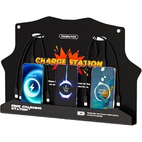 Wall Mounted Cell Phone Charging Station with 8-Port High-Speed Cables – Universal Dock for Apple, Type-C & Android Devices – Ideal for Airports, Hotels, Malls, Offices, Schools (Black)