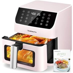 Beelicious 5.8QT Large Air Fryer, 12-in-1 Digital Airfryer with Clear Window, 40+ Recipes, Flavor-Lock Tech, Shake Reminder, Compact, Quiet, Dishwasher Safe, Nonstick (Bright White)