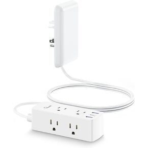 Flat Extension Cord with Outlet Cover, Olcorife Flat Plug Power Strip with 6 Outlets and 3 USB Ports, 2000 Joules Surge Protector, 5 FT Cord Hidden Outlet Extender for Tight Spaces