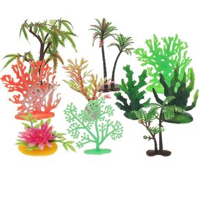 10Pcs Fish Tank Accessories Green Plants Artificial Aquarium Plants Fake Coral DIY Aquarium Decor Plastic Plants Landscape Beach Cake Party