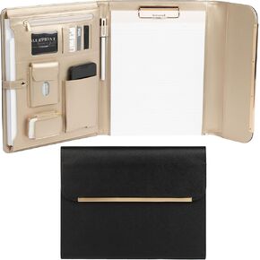 Blu Monaco Black Vegan Leather Portfolio Binder for Women - padfolio الاحترافية مع الإغلاق المغناطيسي وتقليم الذهب ، حالة منظم الأعمال
